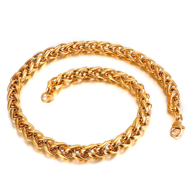 Stylish Hip-Hop Stainless Steel Jewelry Set for Men: Keel Necklace & Personalized O-Word Bracelet