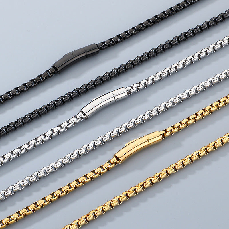 Stylish & Lettering Necklace – Hip-Hop Square Pearl Chain Bracelet