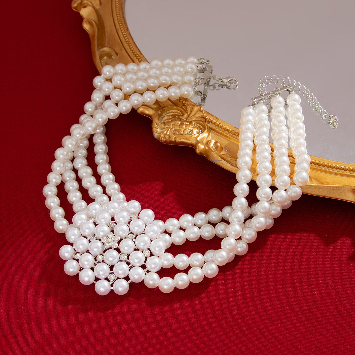 French-Inspired Pearl Flower Layered Choker