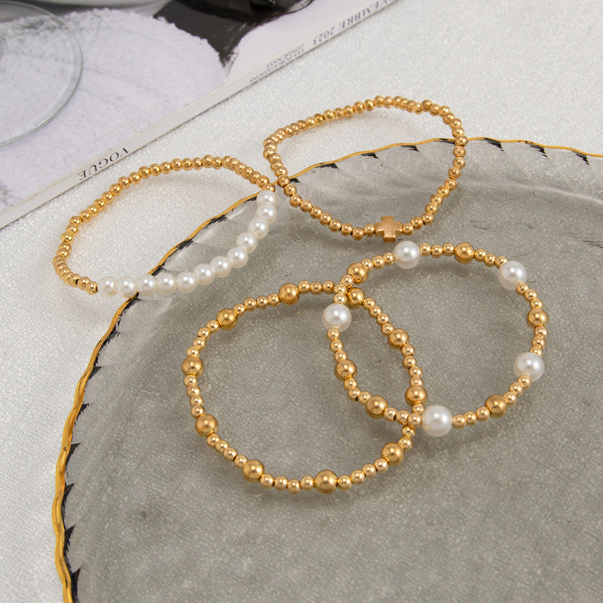 Planderful Vienna Verve Cross Beaded Elastic Bracelet Set For Women Retro Versatile Statement Jewelry