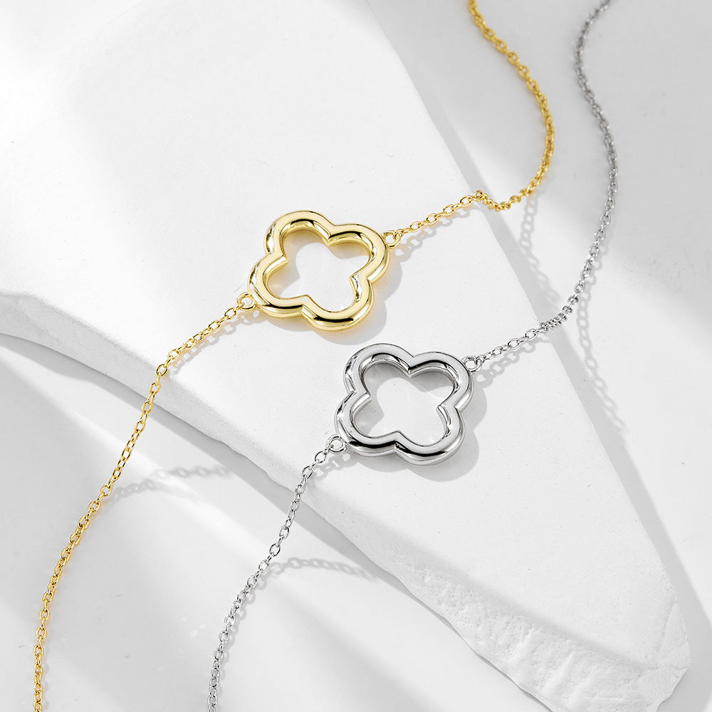 S925 Sterling Silver Simple Hollow Four-Leaf Clover Bracelet