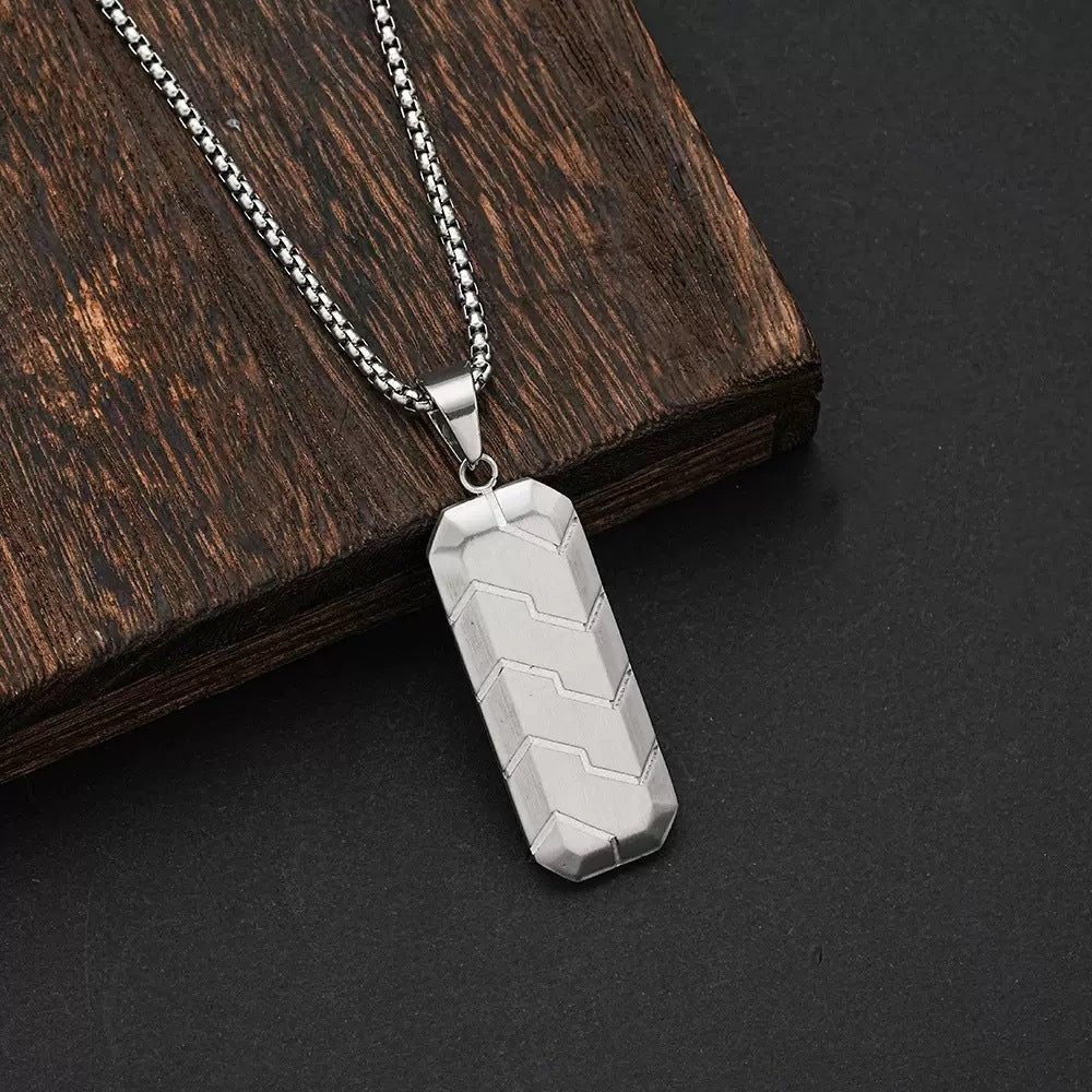 Planderful Mens Hexagonal 3D Beveled Tire Pendant Stainless Steel Necklace Hip Hop Retro Style
