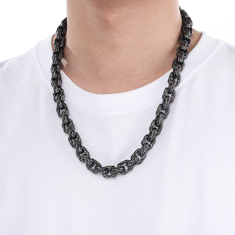 Planderful Mens Punk Necklace Titanium Steel Retro Texture