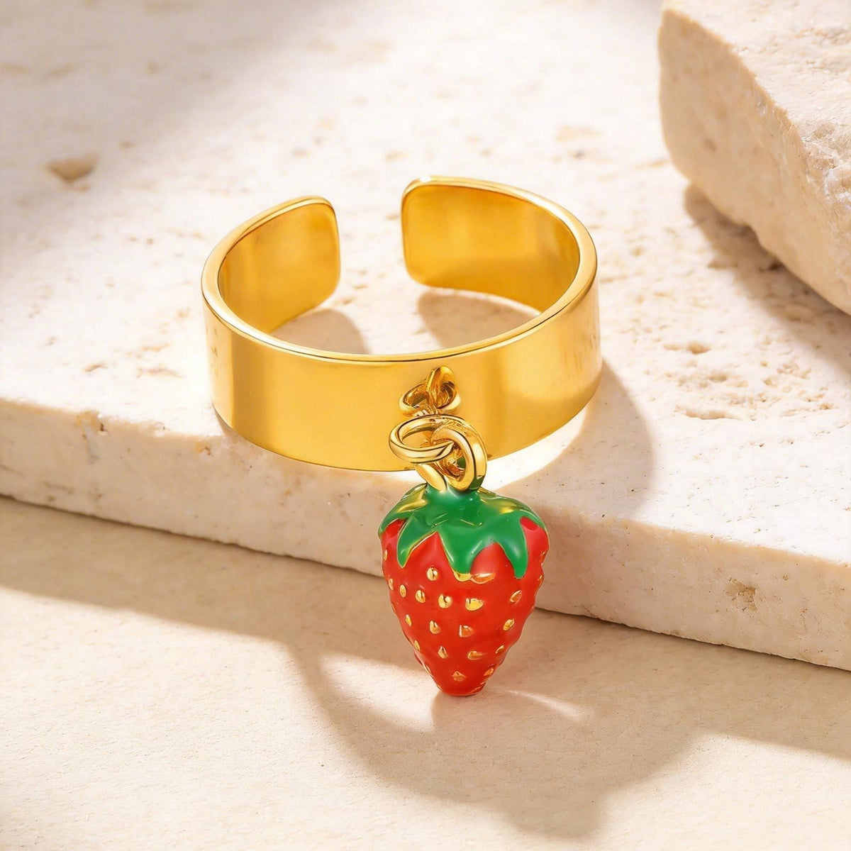 Hot-Selling Stainless Steel Cartoon Holiday Strawberry Opening Ring Student Girlfriend