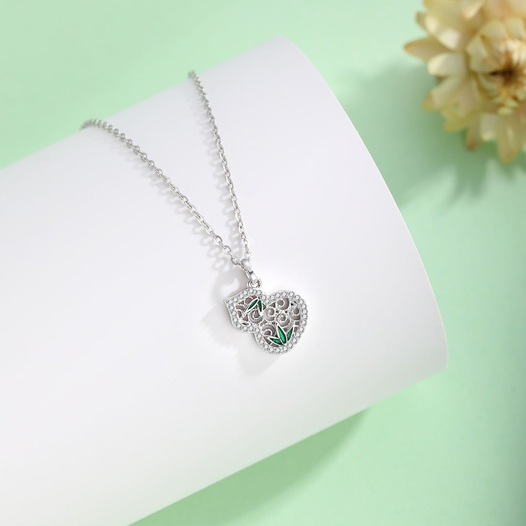 Planderful Zircon Hollow Gourd Necklace Sterling Silver For Women Gift For Girlfriend