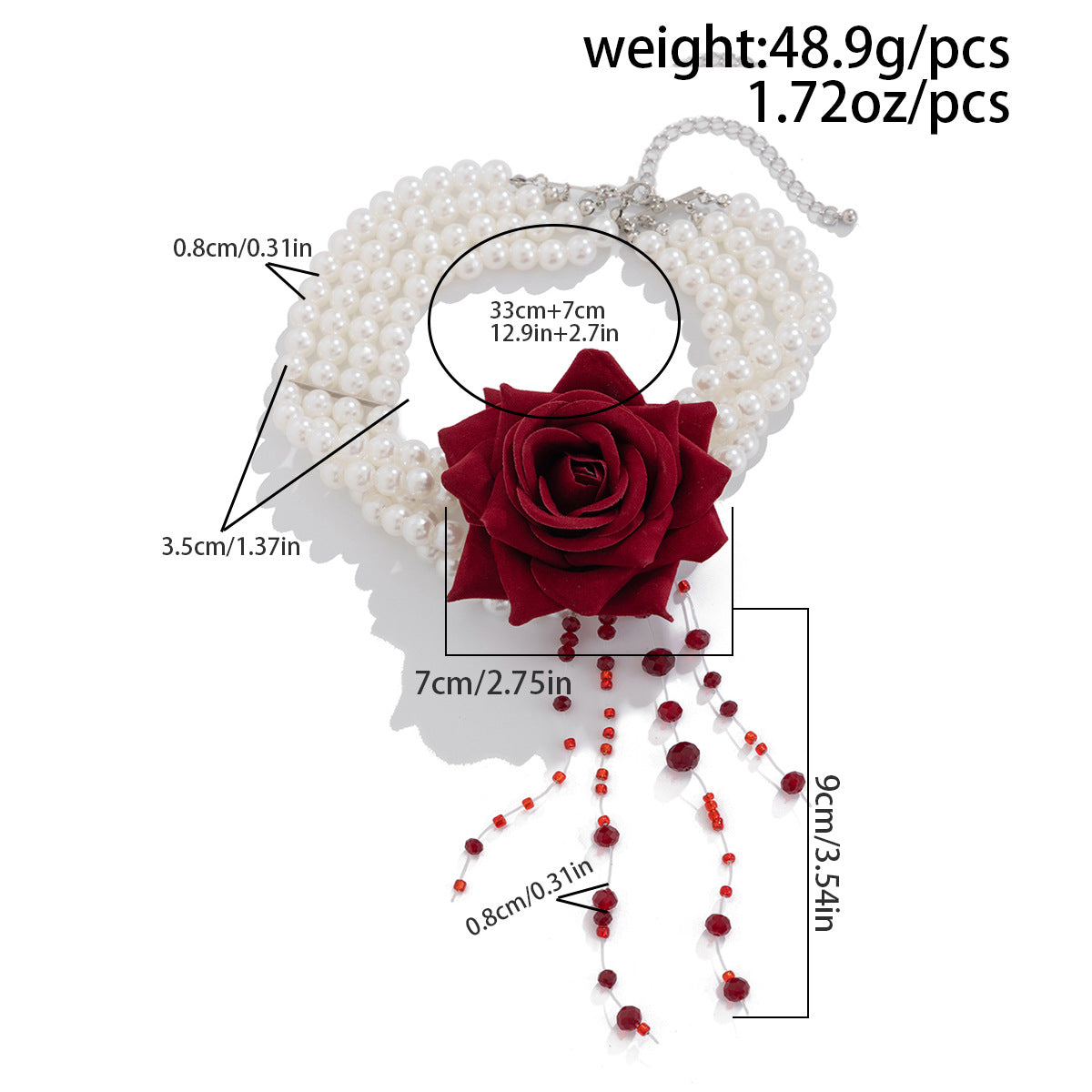 Gothic Pearl Rose Fringe Necklace
