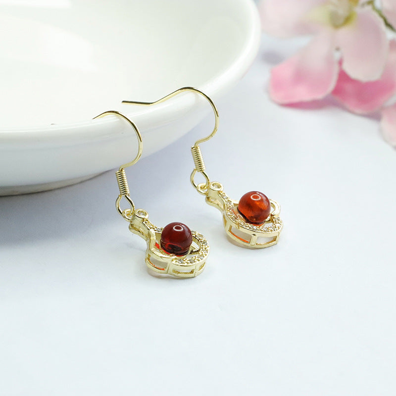 Blood Amber Heart Drop Earrings