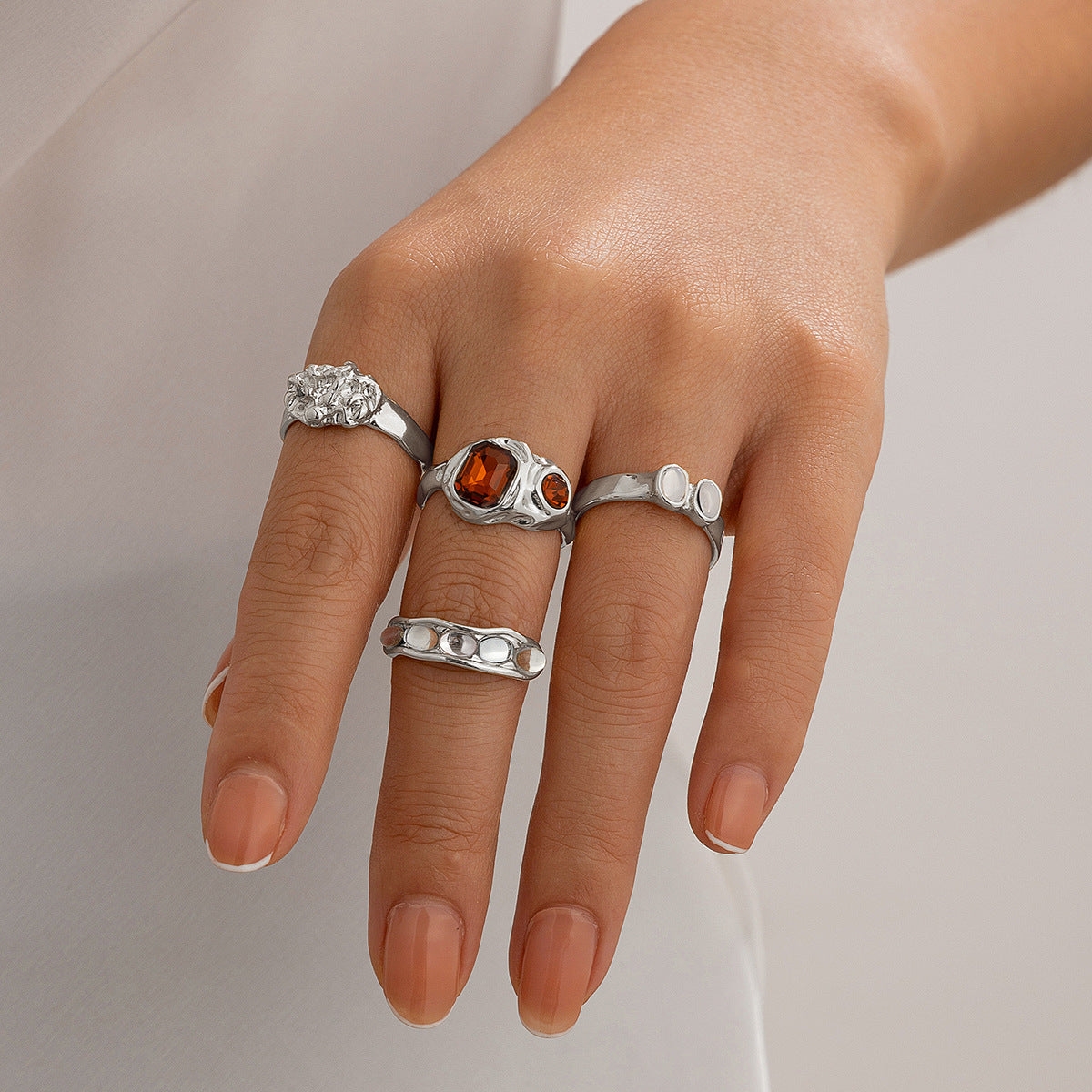Planderful Collection Vienna Verve Zircon Gem Ring Set Geometric Lava Inlaid Statement Jewelry For Women