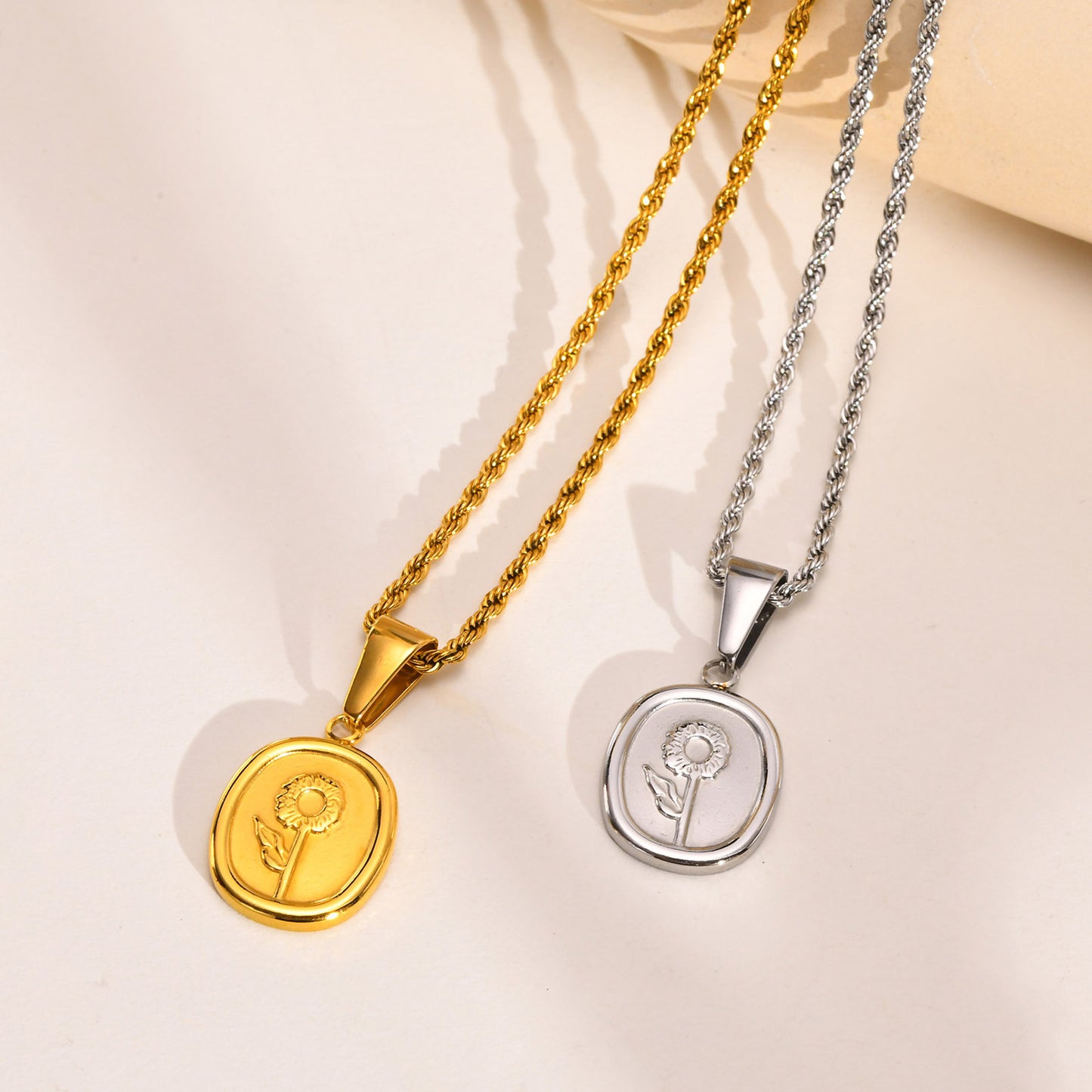 Gold Women's Necklace with Stainless Steel Sunflower Pendant