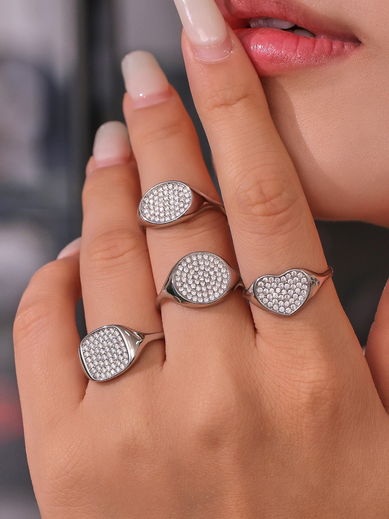 Planderful Zircon Love Ring Opening Design Titanium Fans