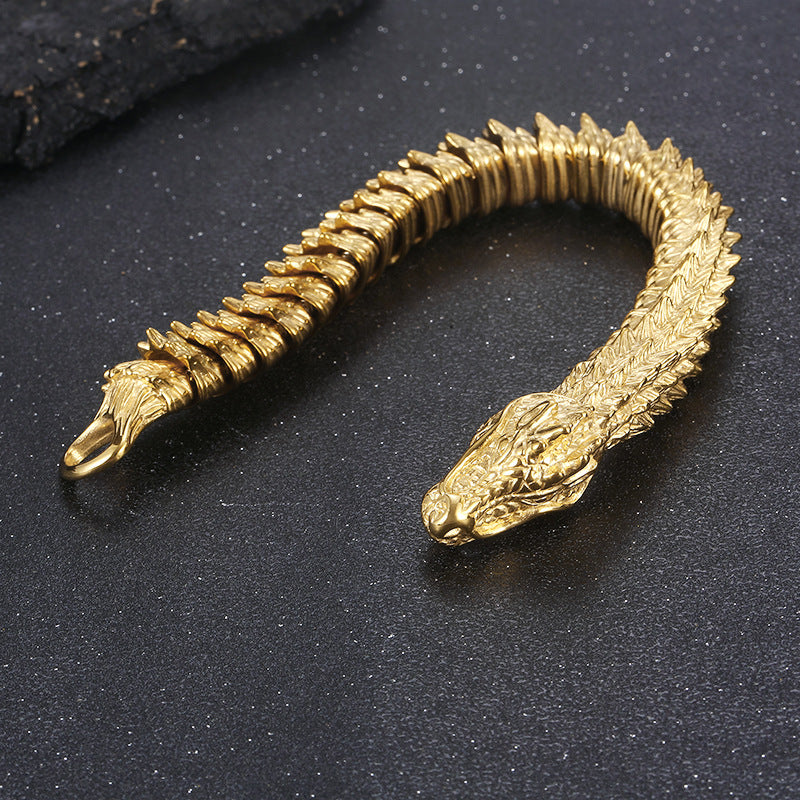 Majestic Dragon Design High-End Stainless Steel Bracelet for Men - Retro Chinese Style
