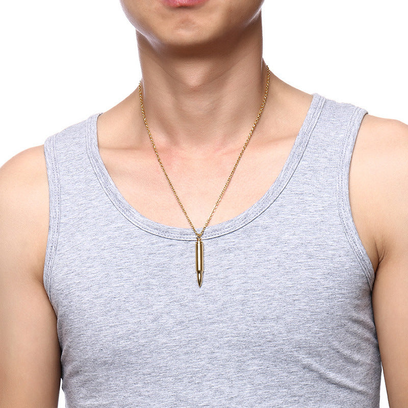 Stainless Steel Bullet Pendant Necklace Personalized Hip Hop Jewelry
