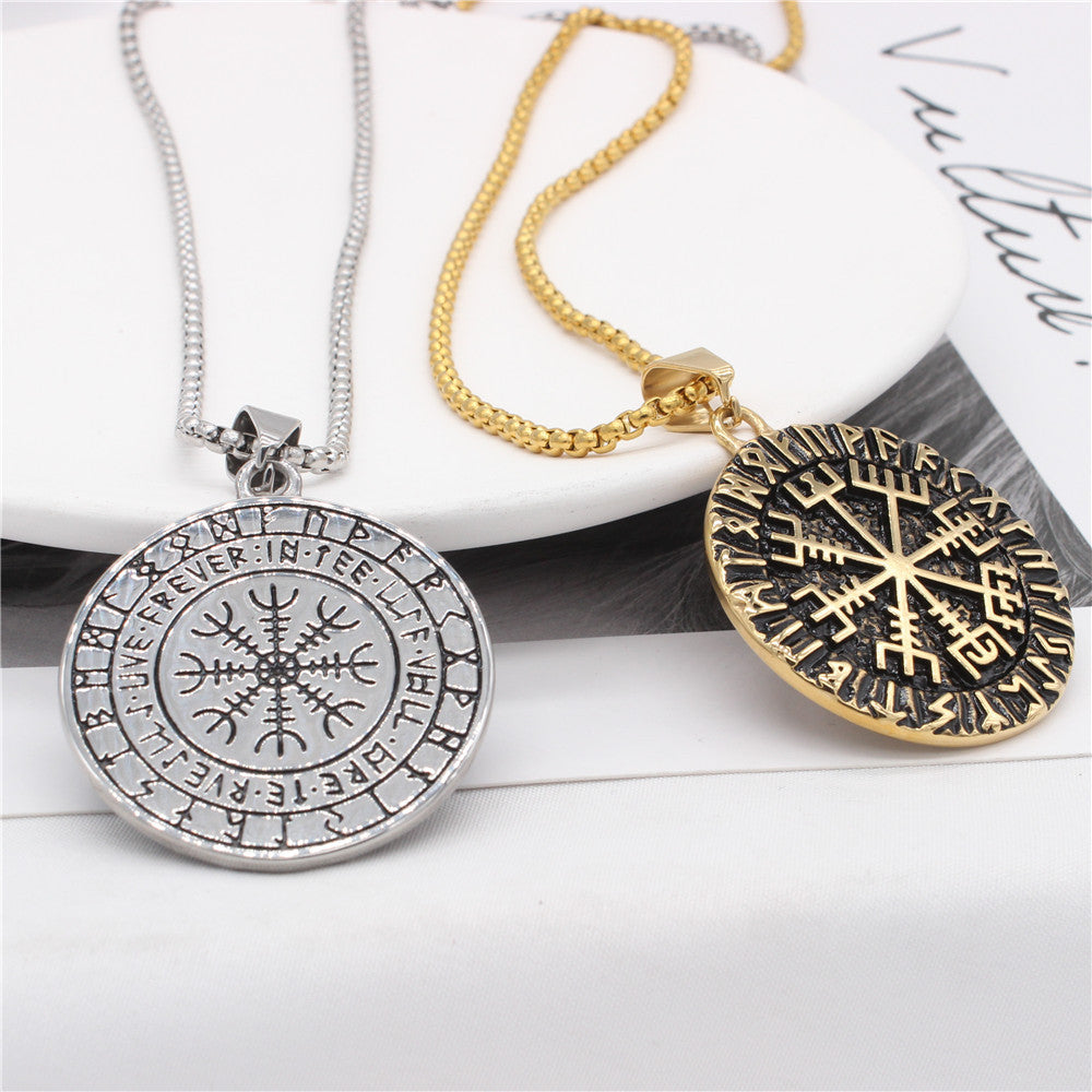 Viking Compass Pendant Unisex Dark Steel Disc With Protection Symbol For Travelers Premium Planderful