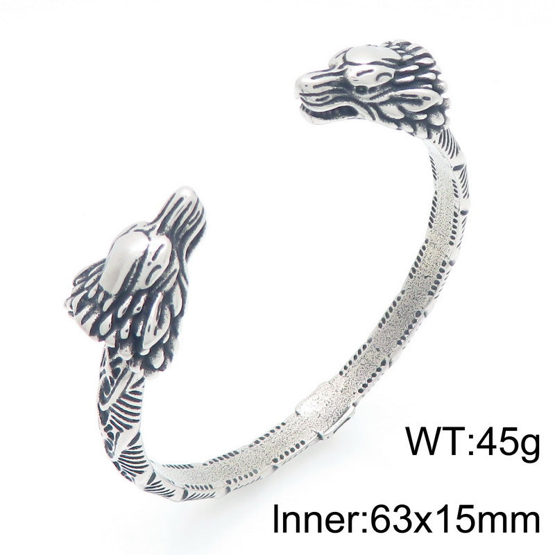 Dark Animal Lion Head Snake Head Opening C-Shaped Bracelet – Punk Style Old Winding