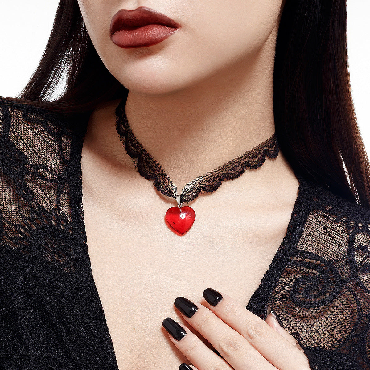 Red Heart Cross Lace Choker