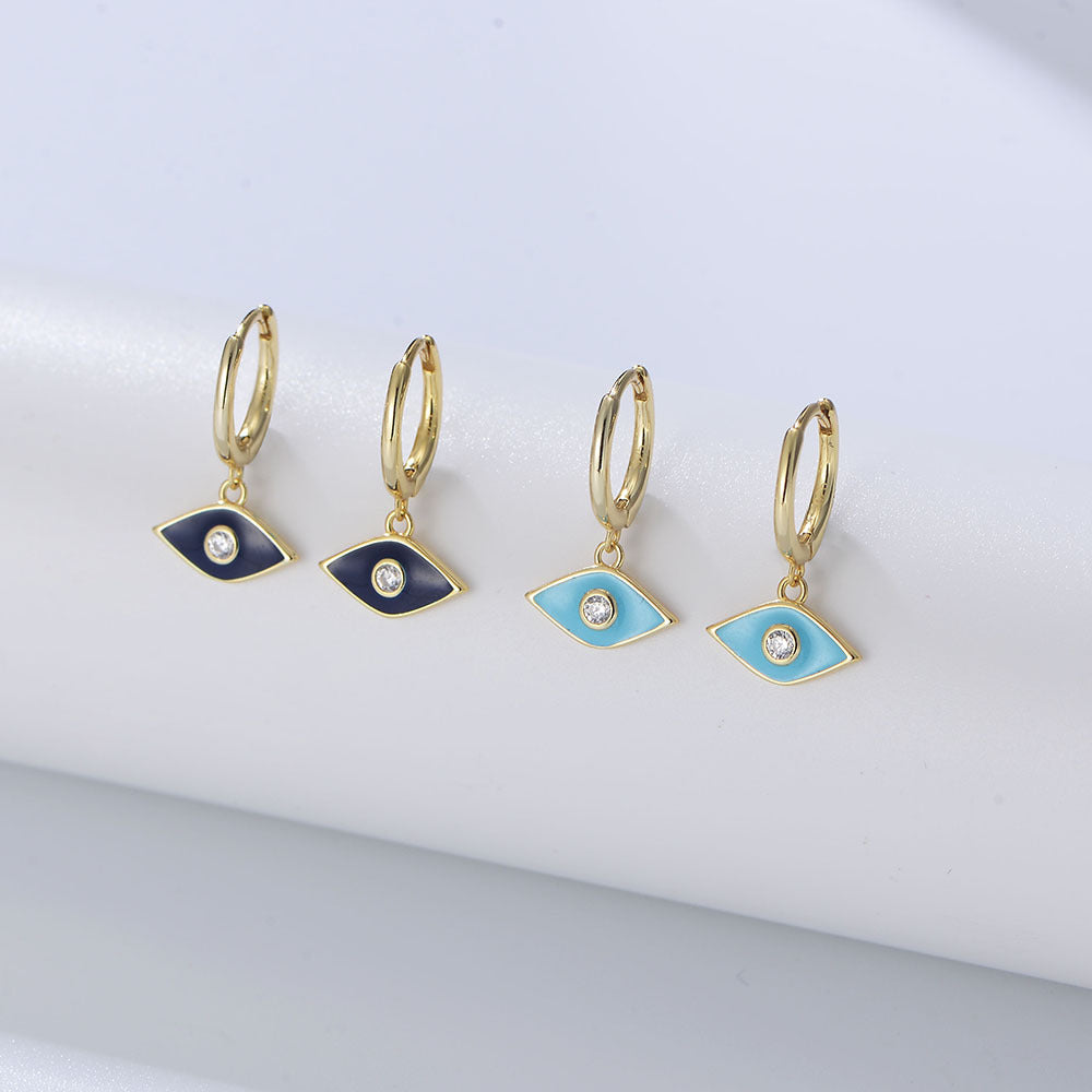 Retro Oil Drip Earrings Series S925 Sterling Silver Devil's Eye, Glue Zircon