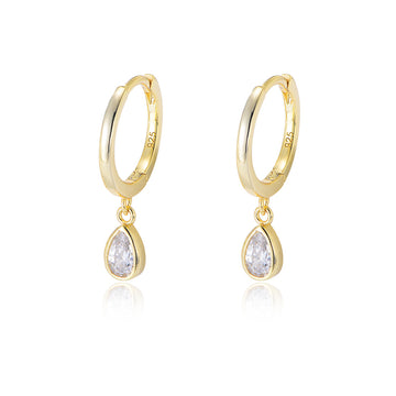 S925 Sterling Silver Drop-Shaped Zircon Earrings C-Shaped Ear Buckles Retro Classic Earrings