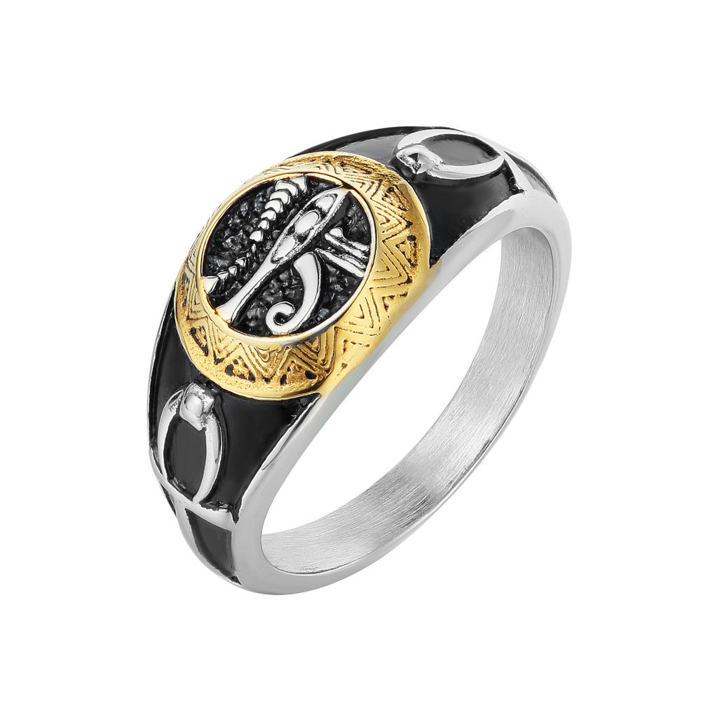 Planderful Anubis Eye Of Horus Titanium Ring Unisex Protection Symbol For Men And Women
