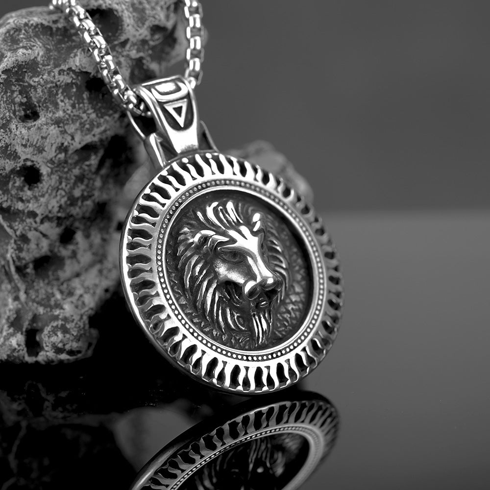 Retro Stainless Steel Men's Pendant Lion Head Necklace