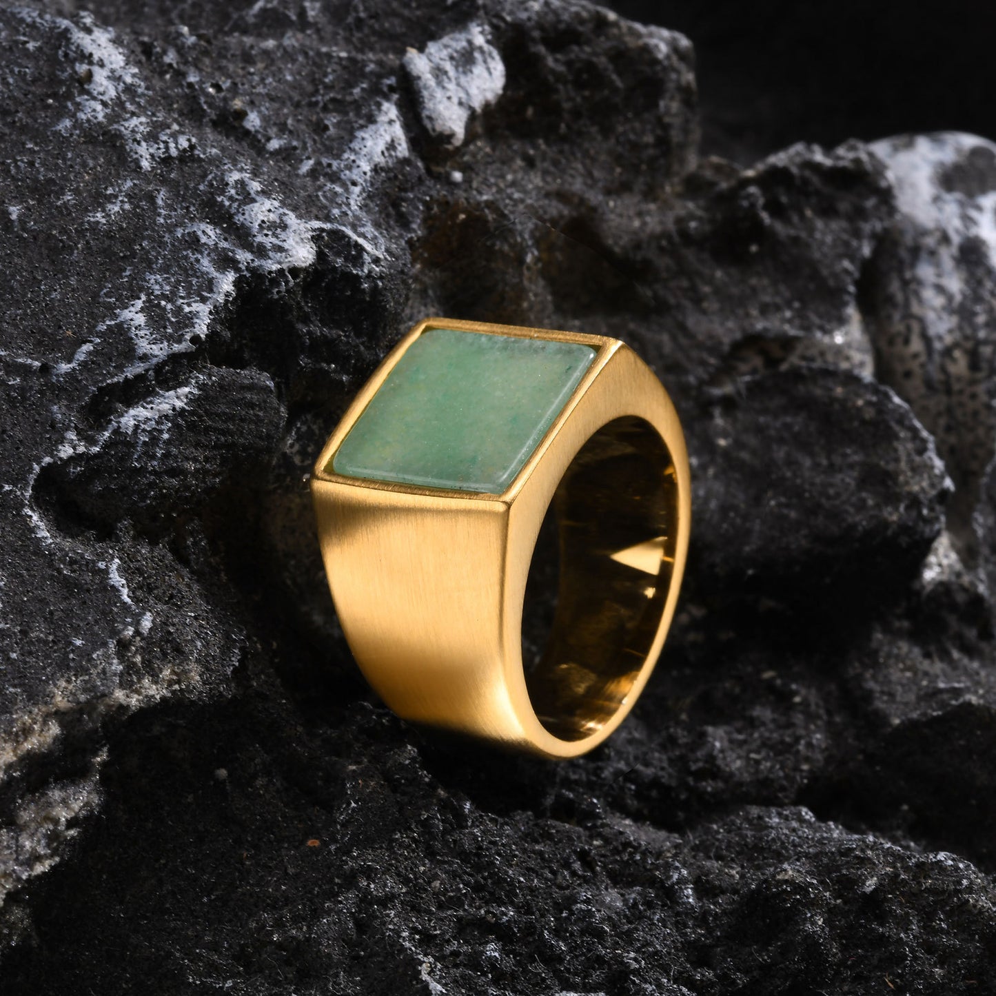 Retro Mens Punk Turquoise Titanium Steel Chain Ring