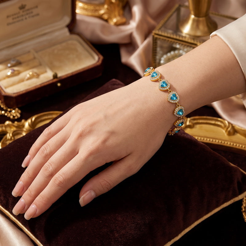 Heart Of The Ocean Romantic Gift French Love Inlaid Zircon Stainless Steel Women's Bracelet
