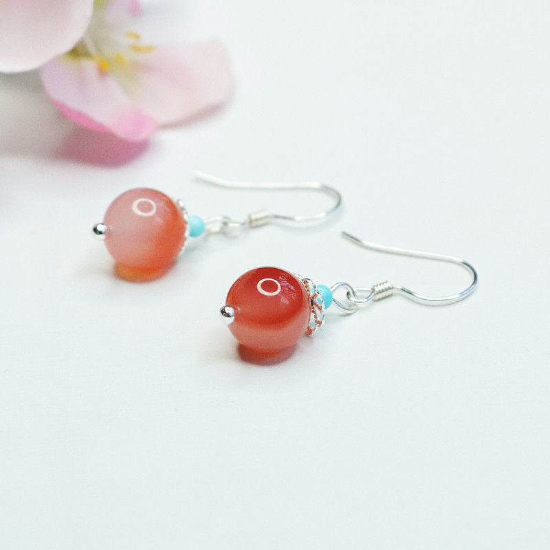 Yanyuan Agate Bead 925 Silver Hook Earrings