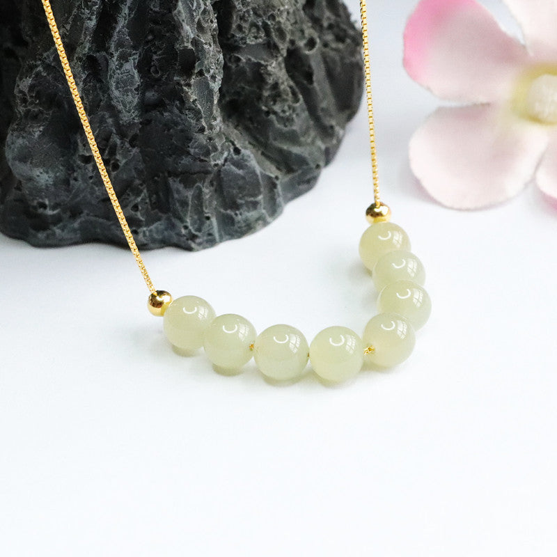 Round Bead Beaded Hotan Jade Necklace with Collar Chain-Jewelry