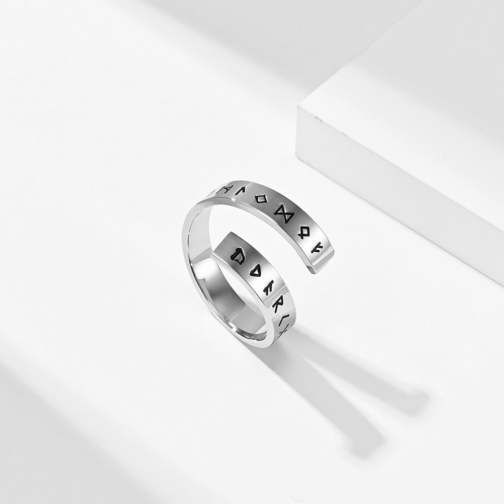Planderful Viking Symbol Stainless Steel Ring For Men Vintage Style Adjustable Jewelry