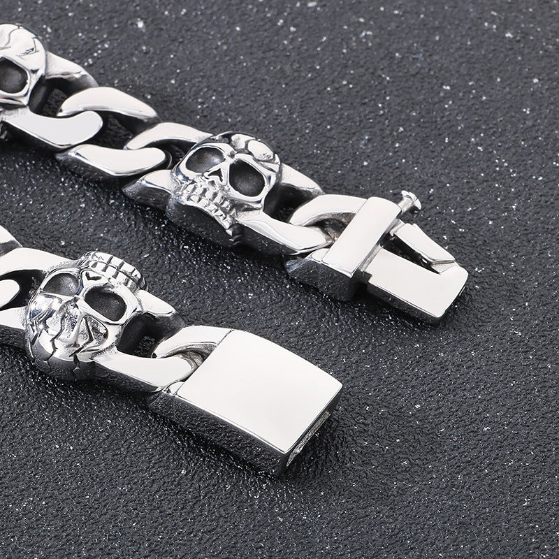 Planderful Ghost Head Cuban Chain Bracelet For Men Titanium