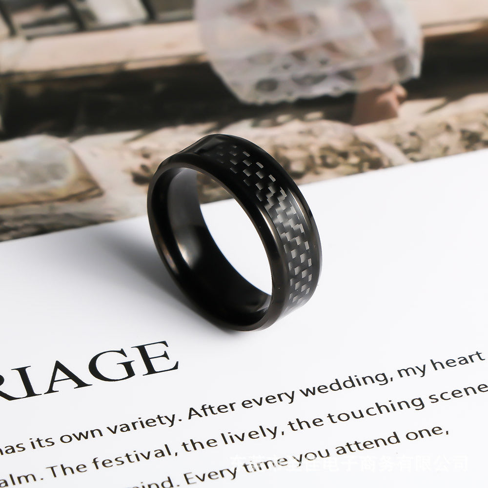 Woven Ring – Men's Stainless Steel Ring – Dark Rock Carbon Fiber Ring