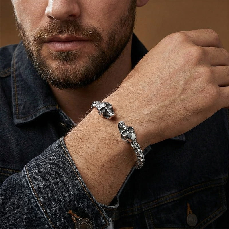 Stainless Steel Skull Open Men's Bracelet – Punk Bracelet.