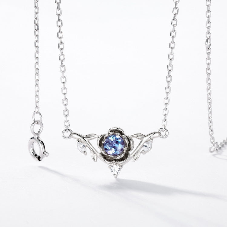 S925 Sterling Silver Lab-Grown Alexandrite Round Necklace