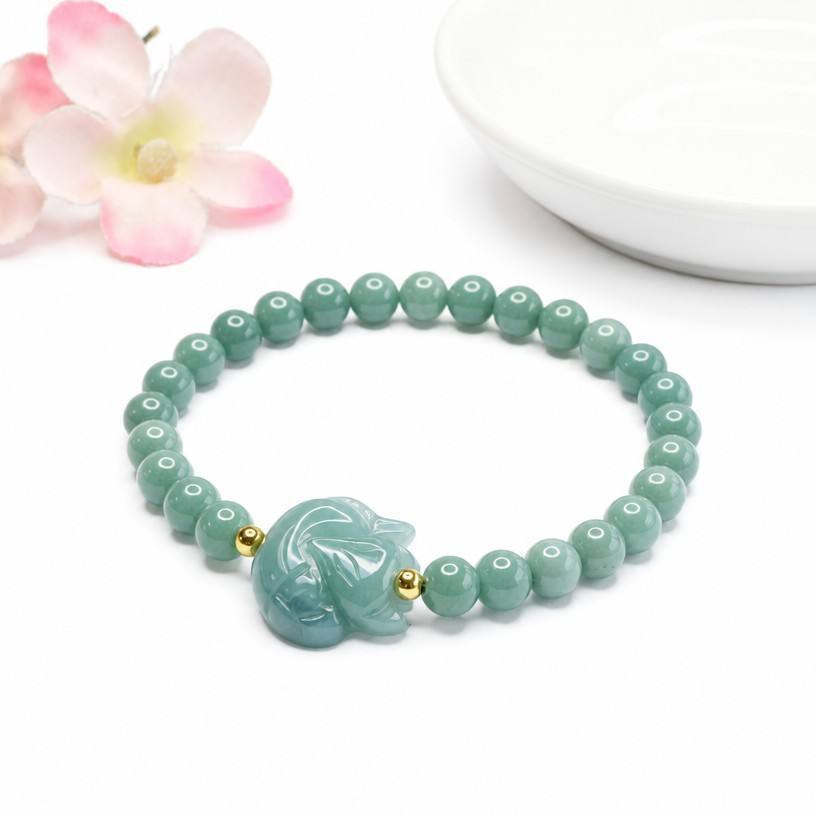 Blue Water Jadeite Fox Beaded Bracelet