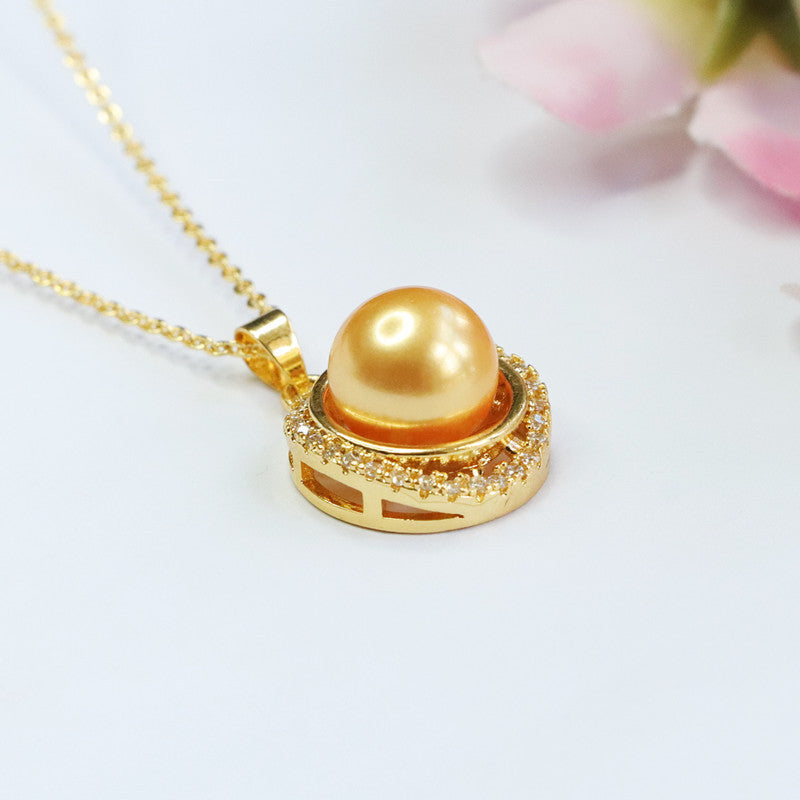 Champagne Shell Pearl Single Halo Pendant — No Chain