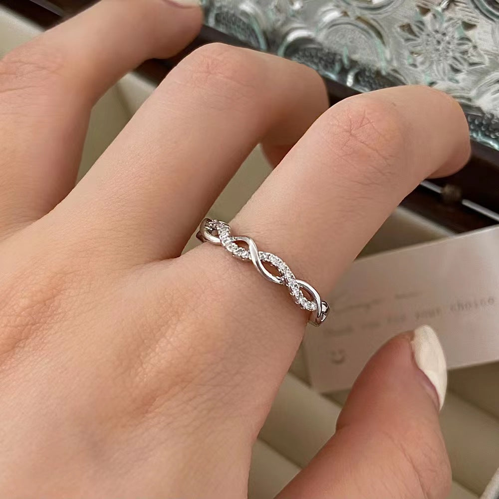 Romantic Interlaced Wave Zircon Opening Sterling Silver Ring
