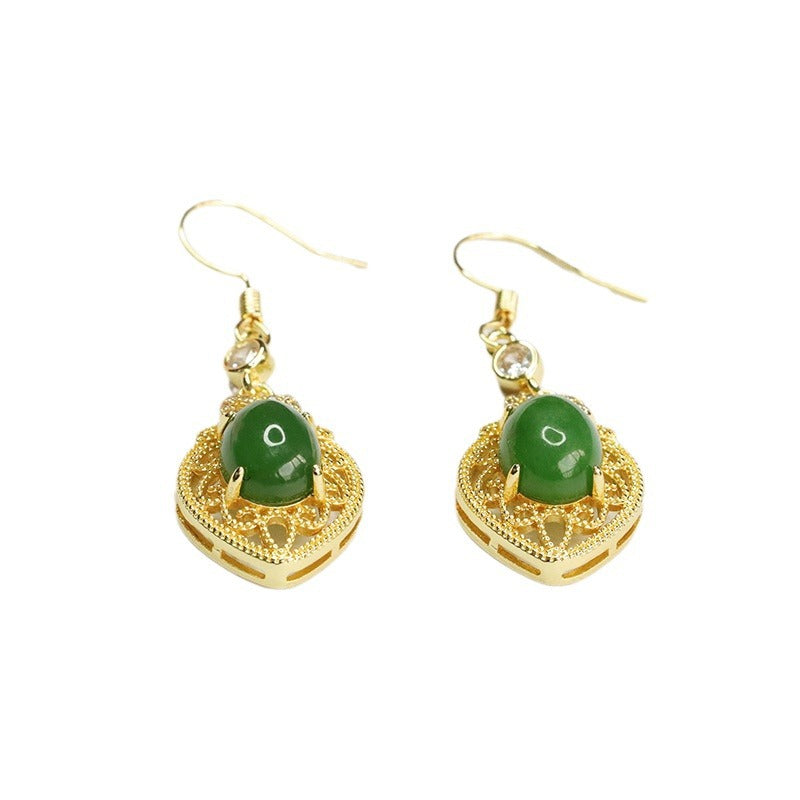 Green Jade Love Earrings with Sterling Silver Hooks