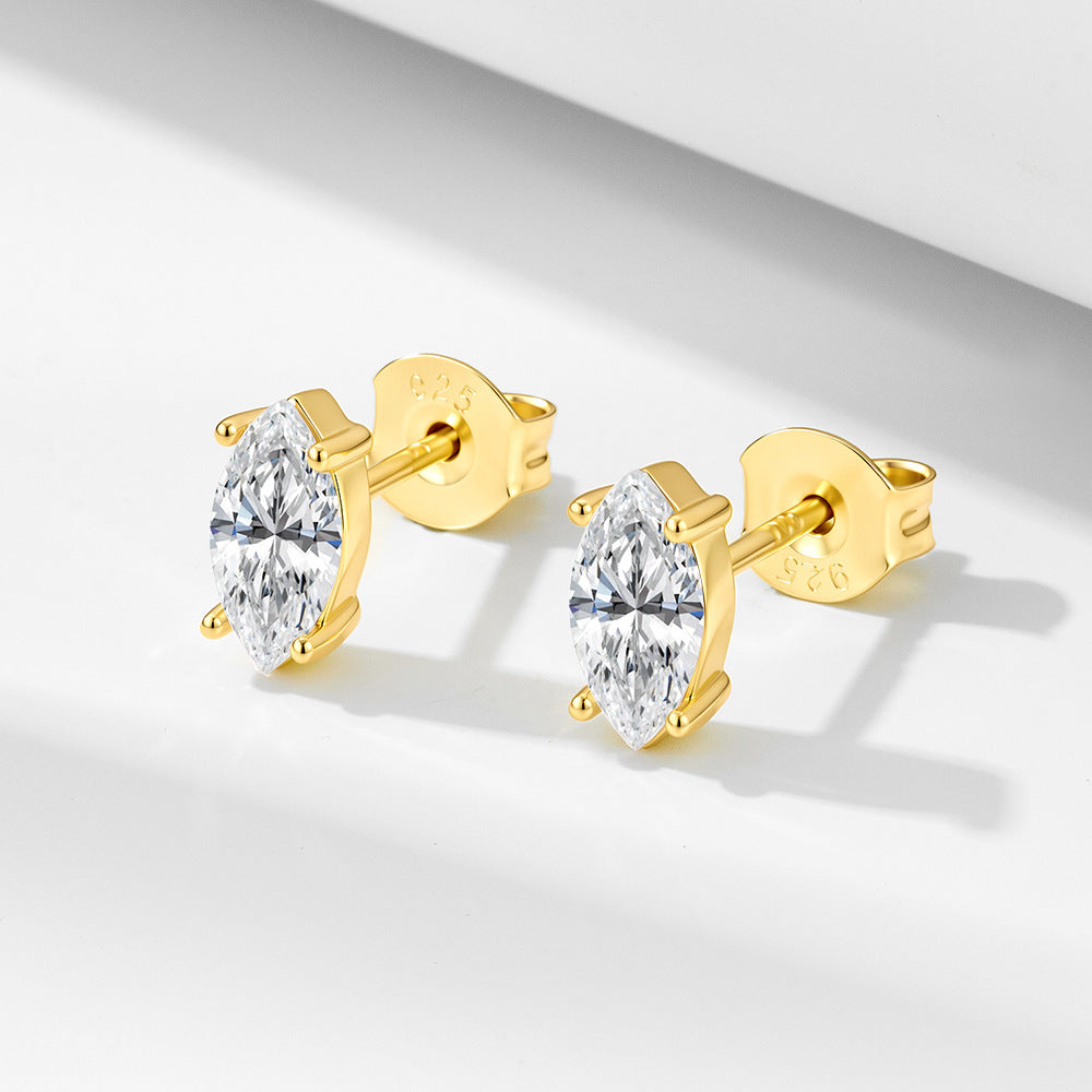 S925 Sterling Silver Horse Eye Zircon Stud Earrings Super Flash Fresh Trend Earrings