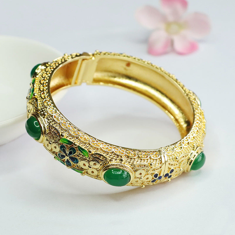 Golden Enamel Emperor Chalcedony Bracelet by Planderful Fortune's Favor Collection