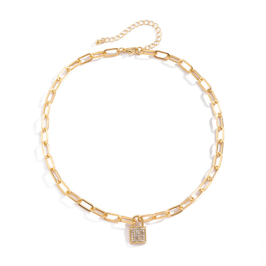 Planderful Vienna Verve Zircon Clavicle Lock Necklace for Women Geometric Cross Statement Jewelry