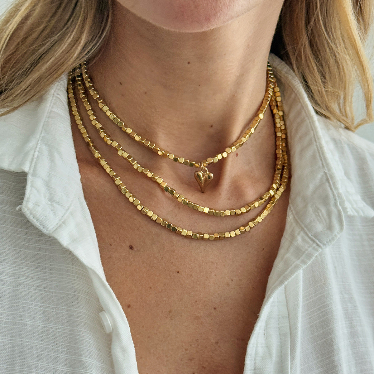 Special-Shaped Ccb Beaded Necklace Love-Shaped Fringed Y-Shaped Long Wrapped Neck Chain