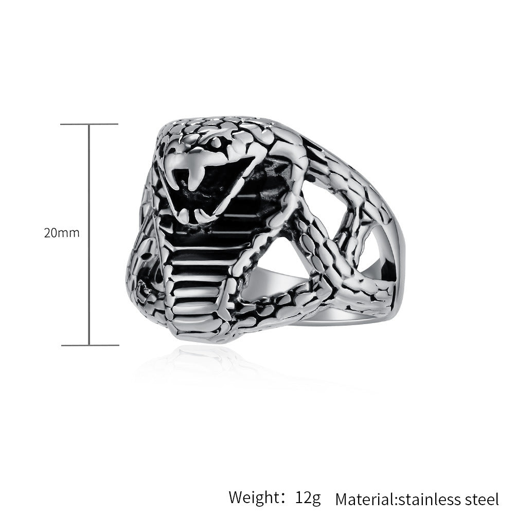 Planderful Titanium Steel Cobra Ring For Men Bold Hip Hop Style Hand Jewelry Vintage Vibe