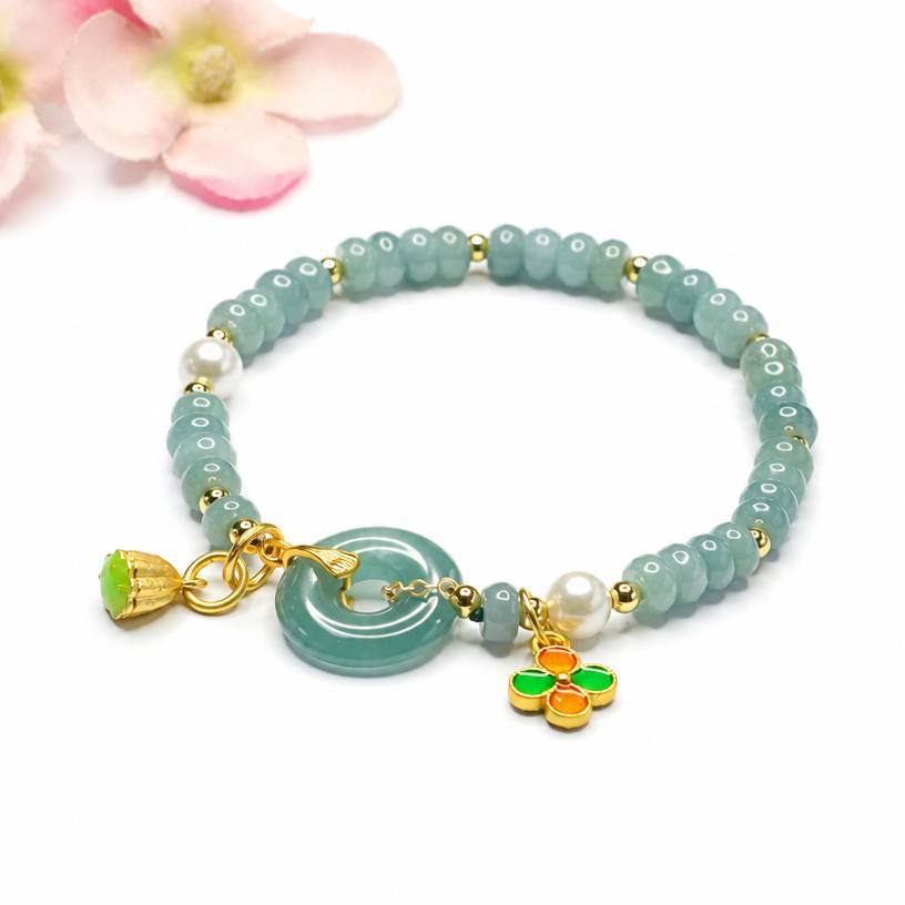 Blue Water Jadeite Abacus Bead Beaded Bracelet