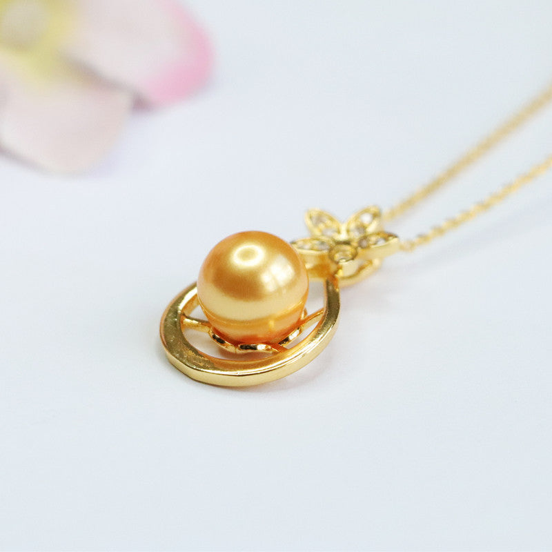 Champagne Shell Pearl Five-Petal Pendant — No Chain
