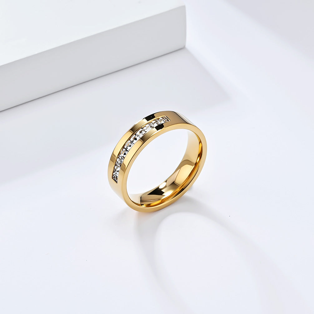 Planderful Gold Plated Titanium Steel Ring Elegant With Square Zircon For Women Office Wear