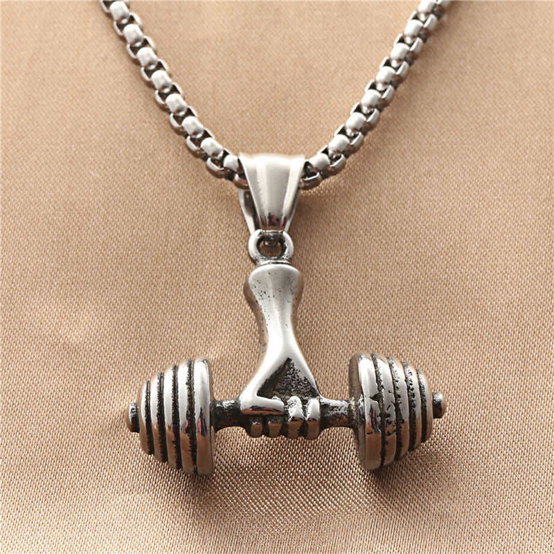 Titanium Steel Dumbbell Pendant Necklace for Men - Retro Punk Style from Planderful Everyday Genie Collection