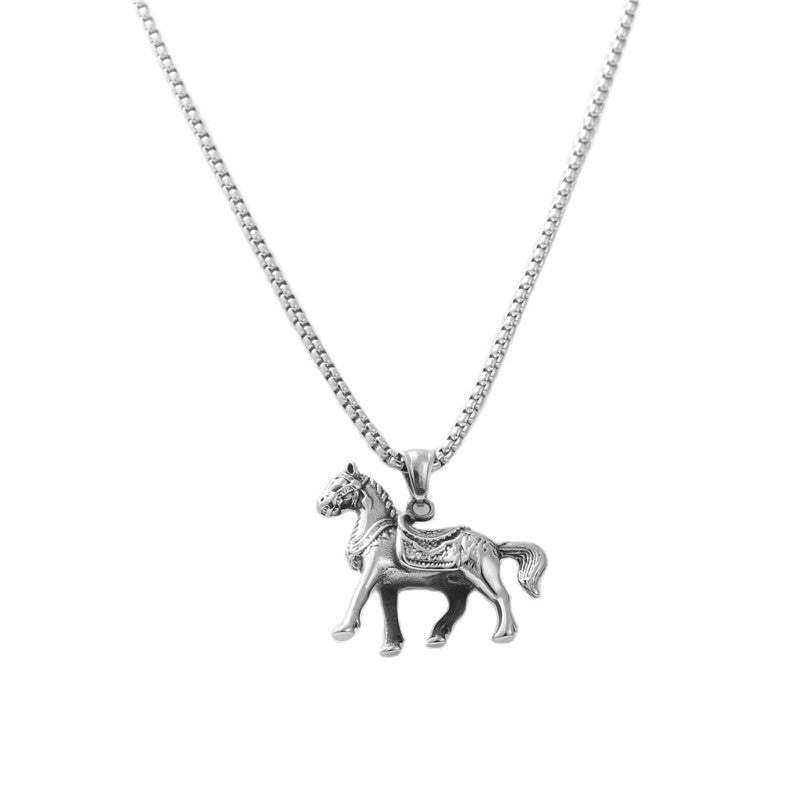 Trendy Titanium Steel Horse Pendant Necklace for Men - Retro Style from Planderful Collection