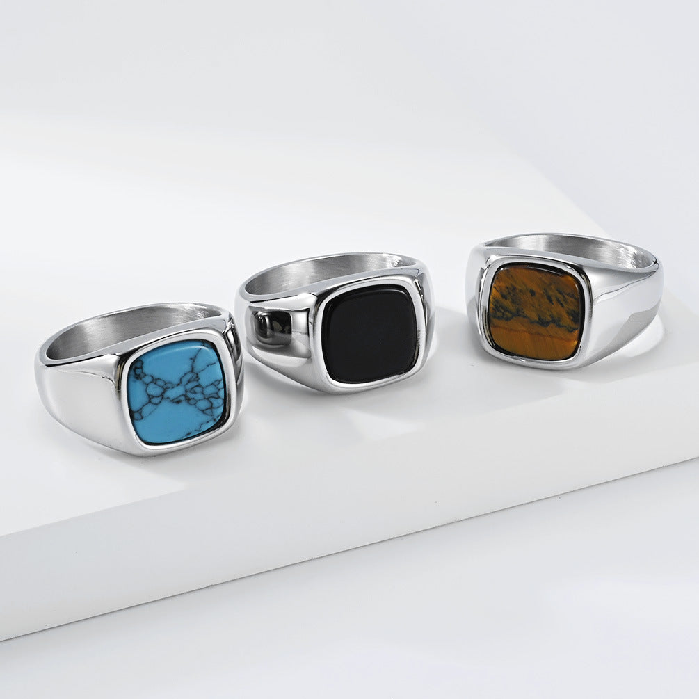 Seal Gemstone Stainless Steel Ring