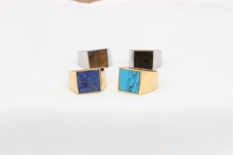 Planderful Everyday Genie Titanium Steel Ring For Men Unisex With Square Stone Statement