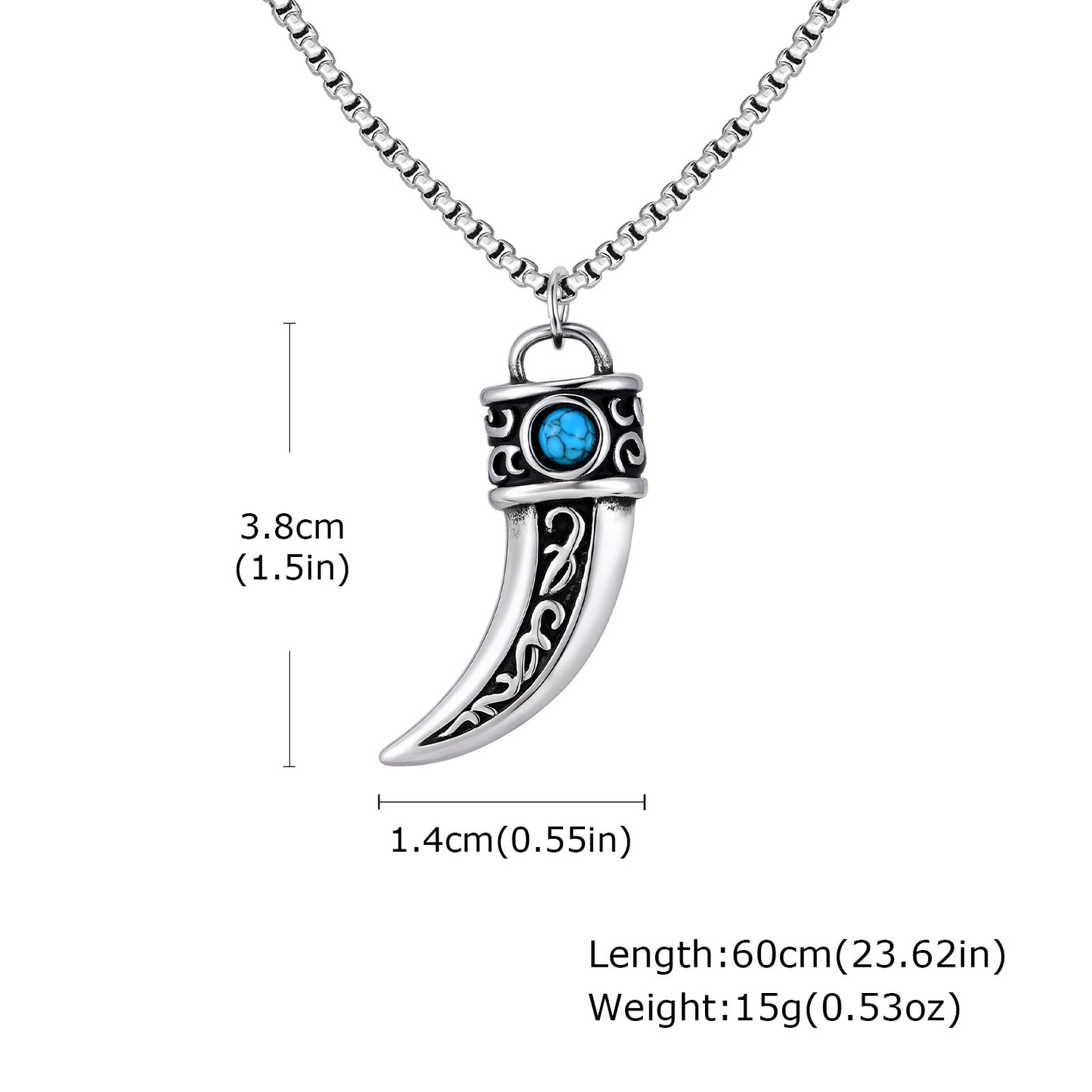 Planderful Mens Stainless Steel Turquoise Horn Necklace