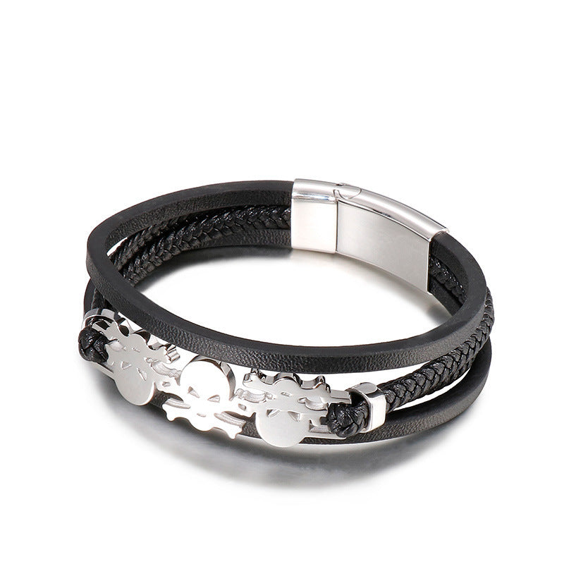 Planderful Everyday Genie Leather Skull Bracelet For Men